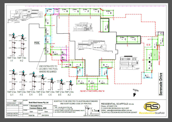 iScaf Sample Printed floorplan layout scaffold side elevations 