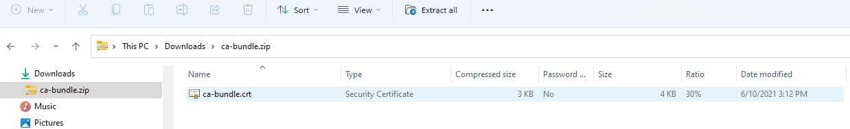 ca-bundle.zip file contents screenshot
